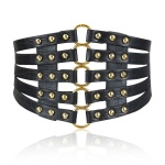 Image of the waist belt in black imitation leather with gold detailing