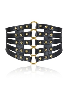 Image of the waist belt in black imitation leather with gold detailing