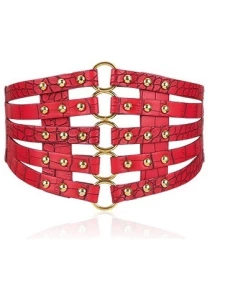 Image of the red leatherette waist belt for sexy lingerie