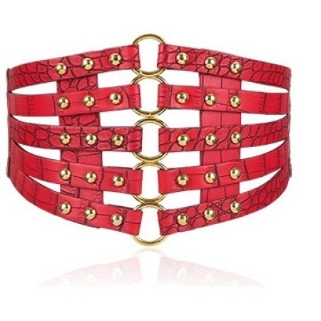 Image of the red leatherette waist belt for sexy lingerie