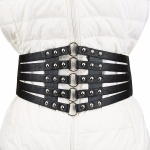 Image of a black leatherette waist belt with silver embossed rivets