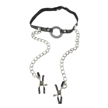 Adjustable O-ring with Fetish collection nipple clamps in polyamide, ABS and metal