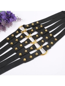 Image of the waist belt in black imitation leather with gold detailing
