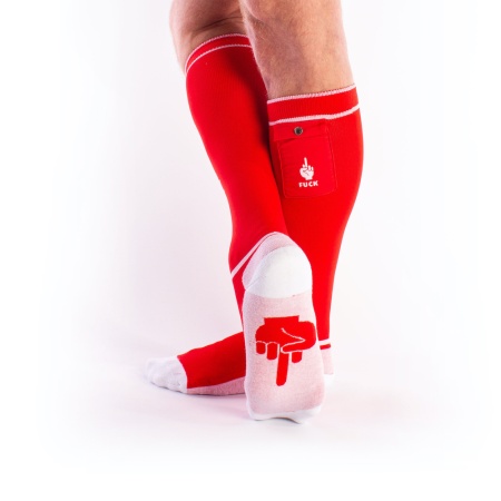 Fetish Socks Brutus Puppy with Pockets Red/White