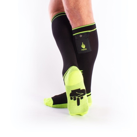 PUPPY Fetish Socks with Pockets Black/Fluorescent Yellow by Brutus