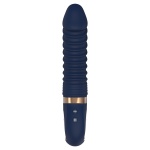 Image du Vibromasseur Nereos de Dream Toys en silicone bleu foncé avec des détails dorés