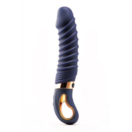 Image du Vibromasseur Nereos de Dream Toys en silicone bleu foncé avec des détails dorés