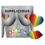 Self-adhesive heart-shaped nipple covers with rainbow-coloured mouths