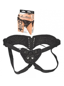 Lux Fetish imbracatura nera regolabile per cinture dildo con due anelli