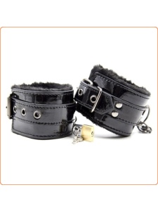 Fur-lined vinyl/leather ankle cuffs for BDSM
