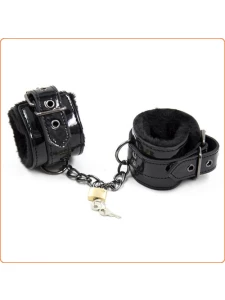 Fur-lined vinyl/leather ankle cuffs for BDSM