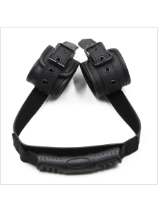 Black faux leather handcuffs with ergonomic handle