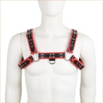 حزام الصدر الجلدي أسود-أحمر