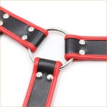 Immagine dell'imbracatura pettorale nero-rossa, un accessorio di moda audace e moderno