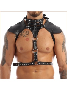 Schwarzer PVC-Harness für Frauen und Männer mit sexy SM-Stil