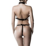 Image of Grey Velvet 3-piece BDSM harness, sexy synthetic leather outfit