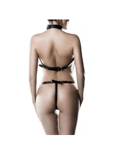 Image of Grey Velvet 3-piece BDSM harness, sexy synthetic leather outfit