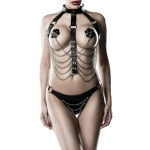 Immagine di Velluto grigio 3 pezzi BDSM imbracatura, sexy vestito di pelle sintetica