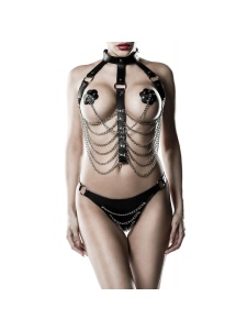 Abbildung des BDSM 3-teiliges Harness Grey Velvet, sexy Outfit aus Kunstleder