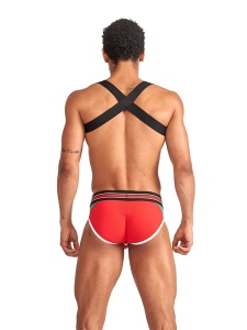 Red Striped X-back Harness by Mister B for an unforgettable club night