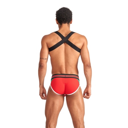 Red Striped X-back Harness by Mister B for an unforgettable club night