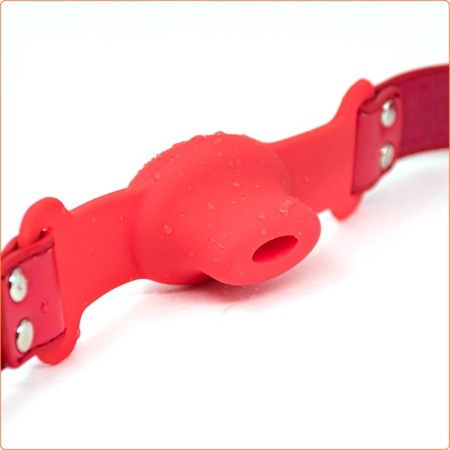 Immagine del bavaglio BDSM in silicone con foro rosso