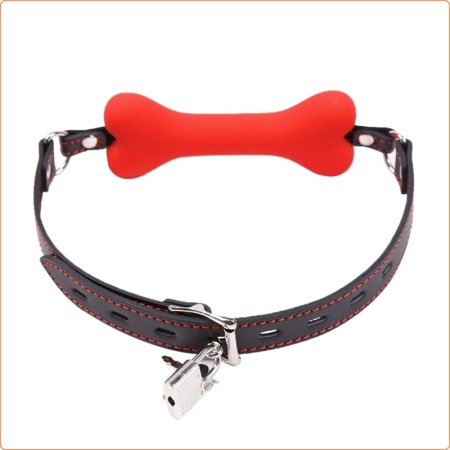 Red and black BDSM dog bone gag