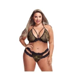 Image de l'ensemble lingerie sexy grande taille Baci en dentelle et maille camouflage