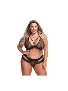 Image de l'ensemble lingerie sexy grande taille Baci en dentelle et maille camouflage