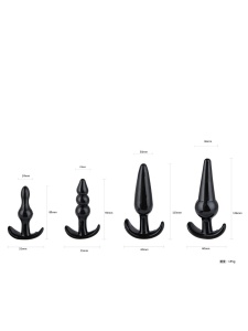 Ensemble de plugs anaux en silicone noir - Set de 4 pièces