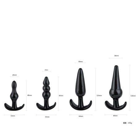 Set of 4 black silicone anal plugs
