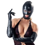 Fitted head mask in shiny wetlook. With open eyes and mouth