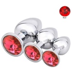 Set of 3 Metal Anal Plugs with Red Stone
