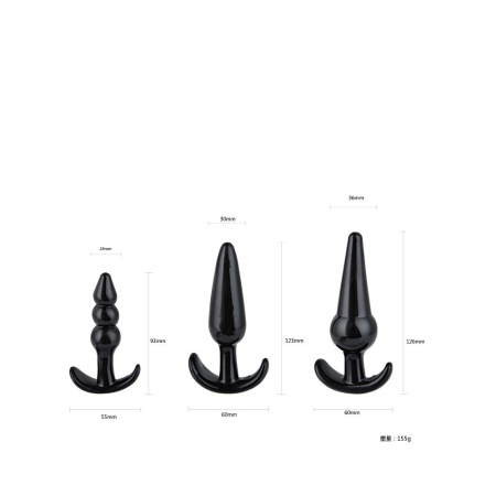 Set of 3 Black Silicone Anal Plugs for a unique experience