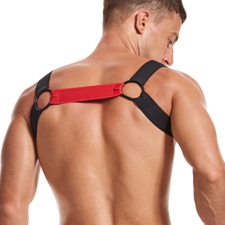 JockMail Elastic Shoulder Harness in black with white contrasts