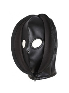 Cagoule BDSM Double Layer Simili Noire pour masque pour les yeux