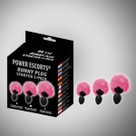 Set of 3 silicone rabbit anal plugs with pink rabbit tail