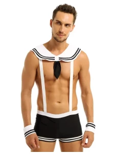 Homme portant un costume de marin sexy en polyester et nylon