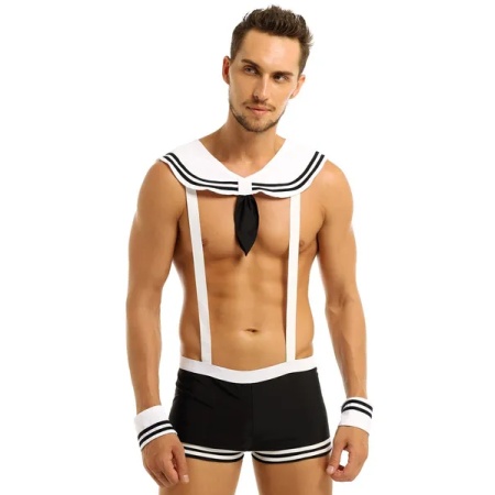 Uomo che indossa un costume da marinaio sexy in poliestere e nylon