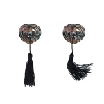 Product image Nipples Gipsy Silver by Lola, heart-shaped erotic accessories with silver glitter and tassels.