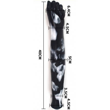 Image du Double Gode Handorz XXL 39 x 6.5cm de DoublePlayz en silicone souple noir-blanc marbré