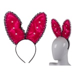 Image montrant des oreilles de lapin rose sexy avec perles en satin et dentelle