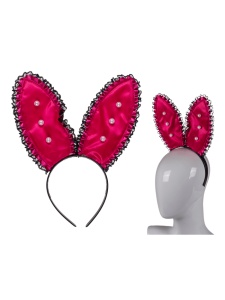 Bild zeigt sexy rosa Kaninchenohren mit Satinperlen und Spitze