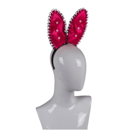 Image montrant des oreilles de lapin rose sexy avec perles en satin et dentelle