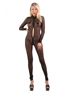 Immagine che mostra la Soisbelle Glitter Effect Jumpsuit, un capo di lingerie sexy in sottile rete nera con effetto glitter.