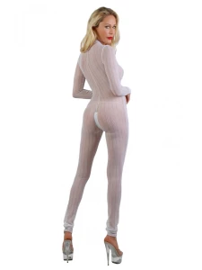 Soisbelle sexy sheer fishnet jumpsuit in white with glitter effect