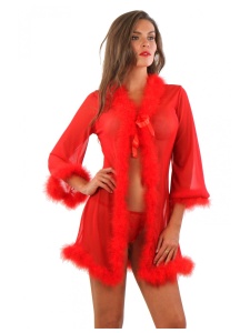 Red Soisbelle babydoll in tulle with feather trim