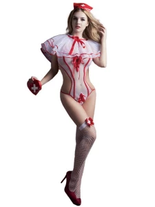Woman wearing Paris Hollywood's sexy nurse outfit