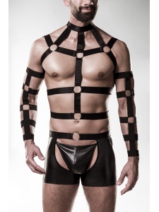 Image of a Grey Velvet Leatherette Erotic Harness for Men