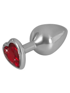 Image of the Medium Diamond Anal Plug from You2Toys, an aluminium anal jewel with a sparkling red gemstone heart